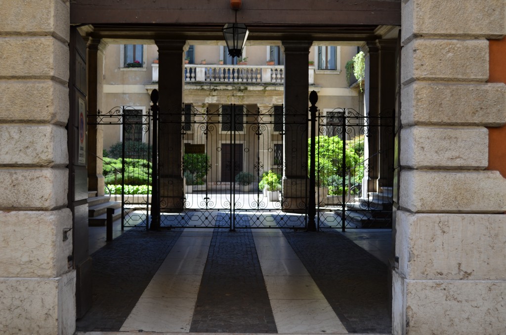 View through a doorway into a courtyard