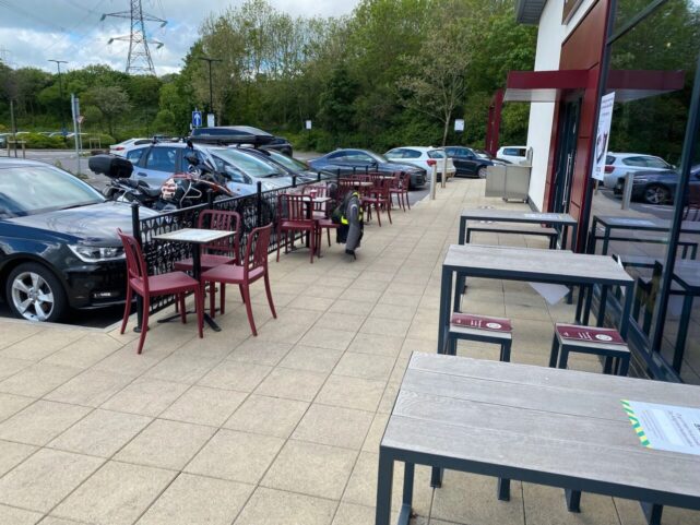 The seating outside the Costa at Seacourt